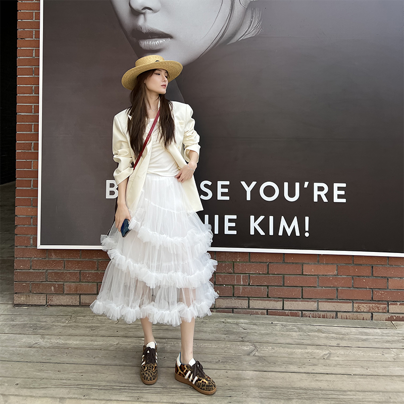 不规则蓬蓬蛋糕裙高腰中长款