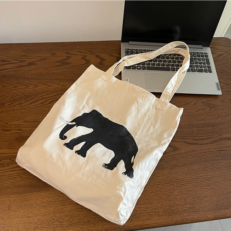 夏季新款慵懒风大象帆布袋极简小众包包大容量单肩包百搭购物袋女,箱包皮具/热销女包/男包,时尚帆布包,淘宝优惠券,粉丝福利购,淘宝优惠卷