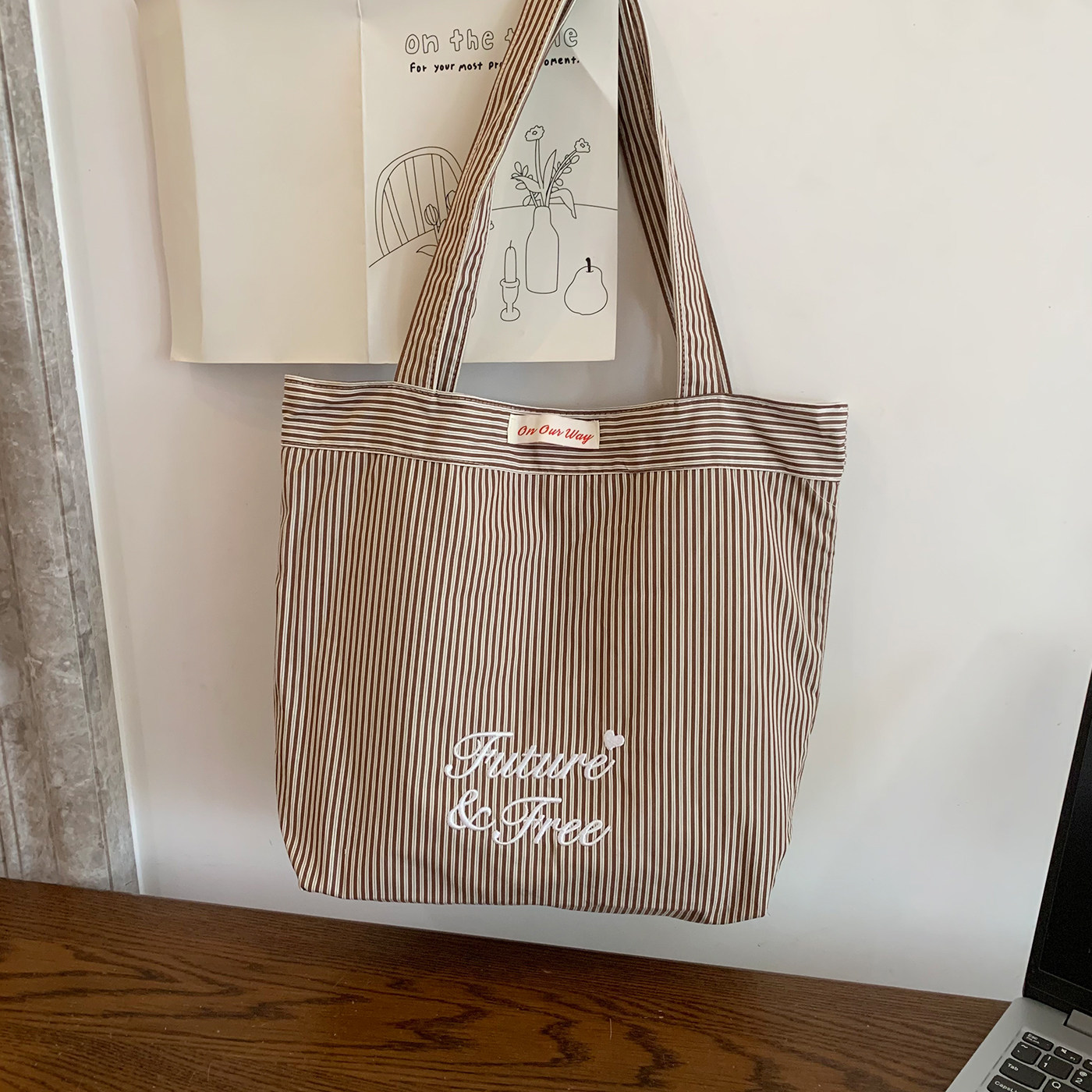 欧阳娜娜同款韩风条纹字母帆布托特包女百搭氛围感单肩包托特布包,箱包皮具/热销女包/男包,通用款女包,淘宝优惠券,粉丝福利购,淘宝优惠卷