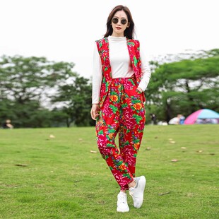 叫一声二奶奶从小卖蒸馍东北大花布马甲灯笼裤套装秧歌广场演出服