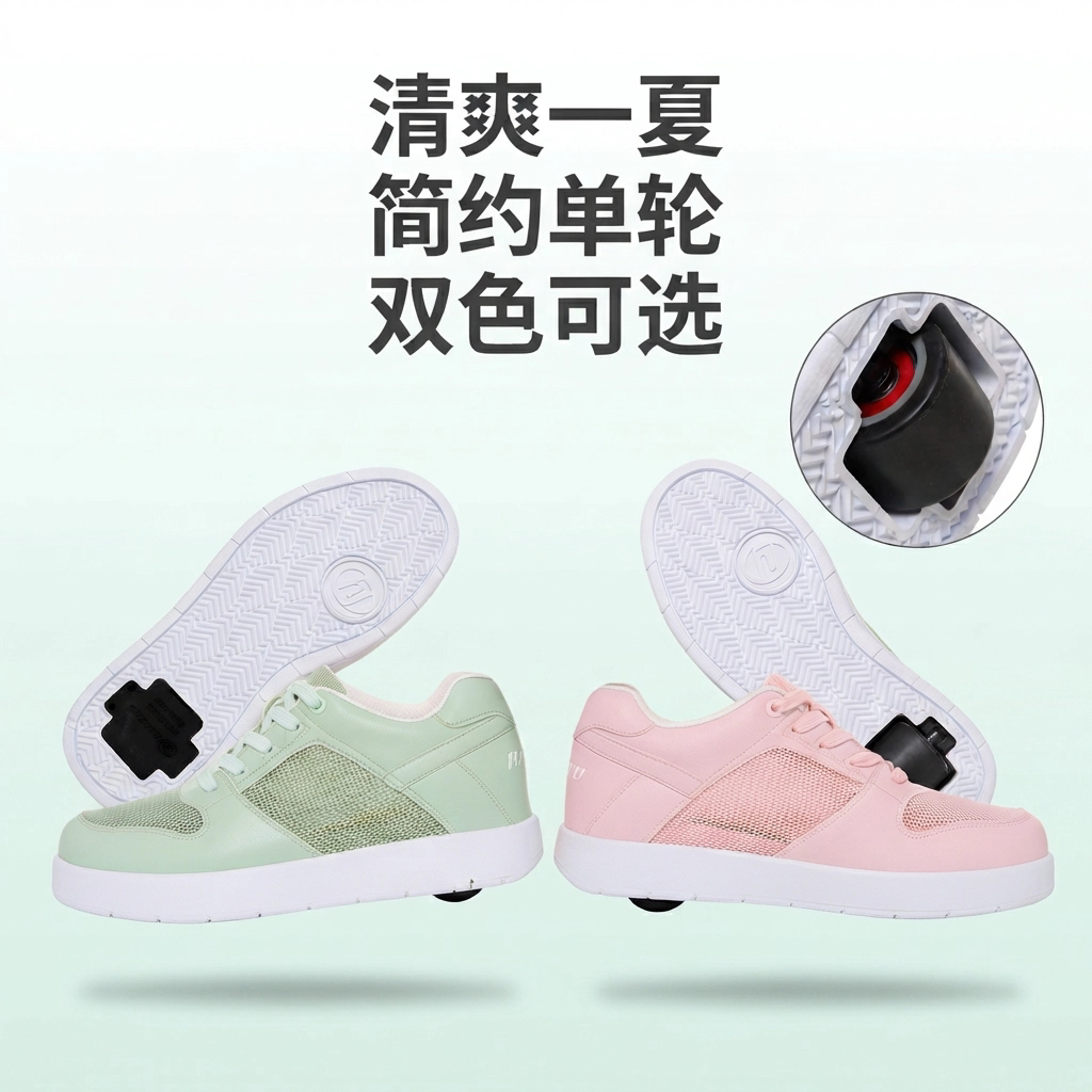 儿童透气系带暴走鞋夏季单轮运动鞋男女童休闲轮滑鞋