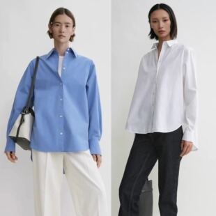 25春夏 宽松挺括廓形感tt设计棉府绸直筒衬衫时髦蓝色上衣衬衫女