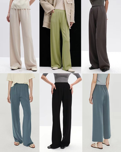 纯色百搭松紧腰多色长裤 ROW风极简慵懒风 垂坠感醋酸空气阔腿裤