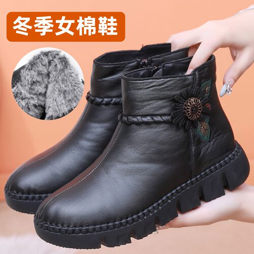 老北京布鞋妈妈加绒防滑女棉鞋