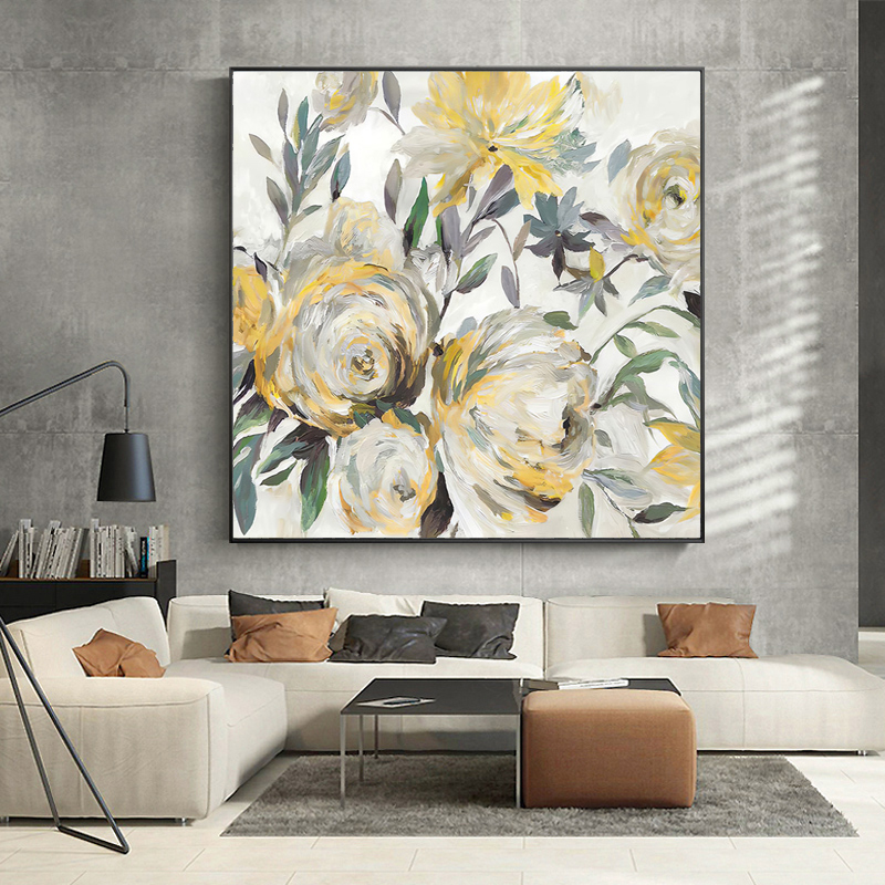 GY.ART原创《花开有时》花卉手绘客厅装饰画餐厅挂画卧室床头壁画图片