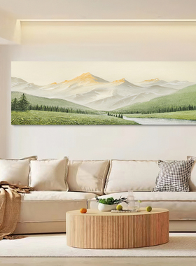 HESD.ART手绘油画《远方的光》侘寂风横版客厅设计师卧室餐厅挂画