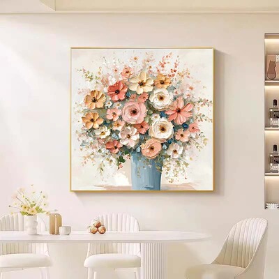 花卉高级感餐厅餐桌纯手绘油画