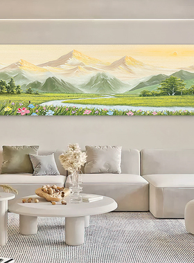 HESD.ART原创手绘油画《山河》客厅日照金山风景装饰背靠金山挂画