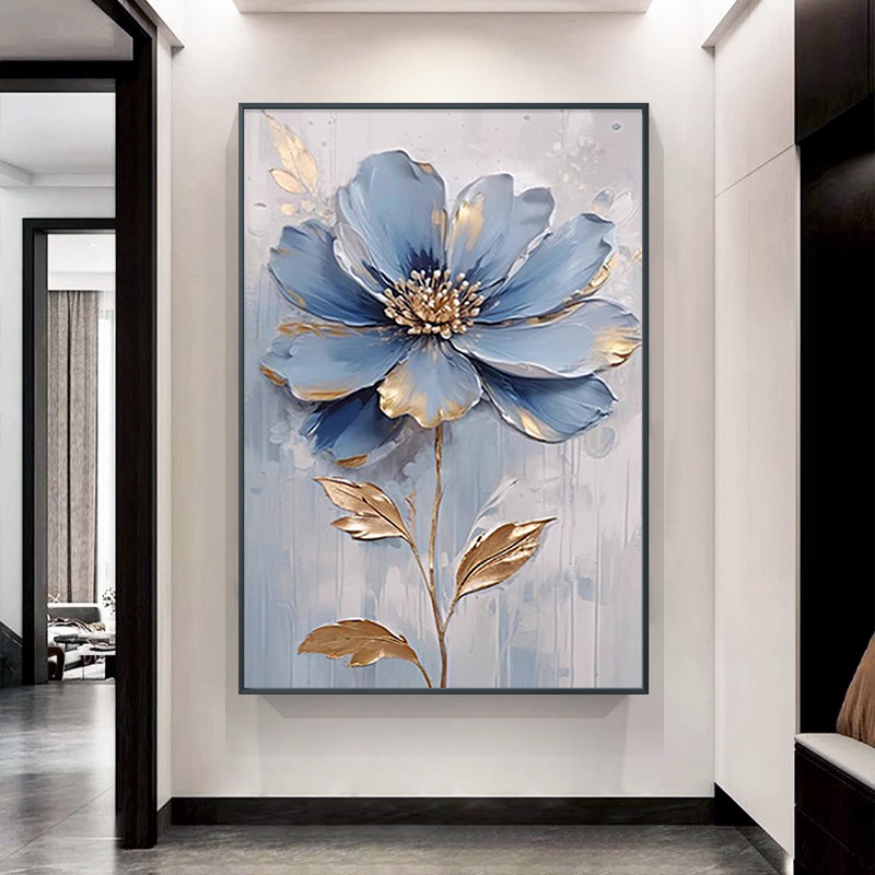 纯手绘油画入户玄关装饰画轻奢花卉挂画现代客厅走廊过道壁画定制图片