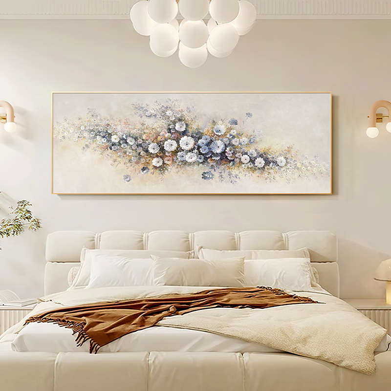 牡丹花纯手绘油画现代简约客厅沙发背景墙大幅装饰画轻奢卧室挂画图片