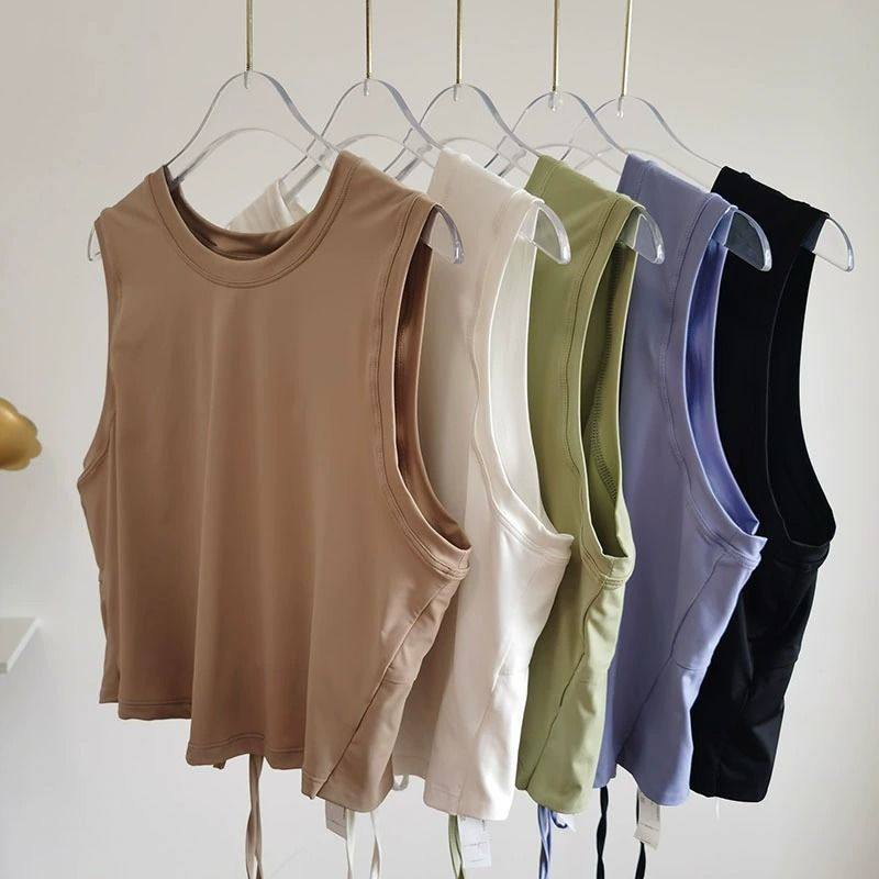 瑜伽背心女性感辣妹露背绑带纯色百搭休闲无袖健身普拉提运动上衣