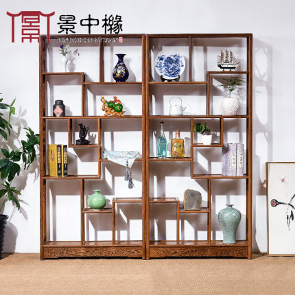 红木家具鸡翅木博古架 实木中式茶叶架客厅隔断摆件架仿古多宝阁