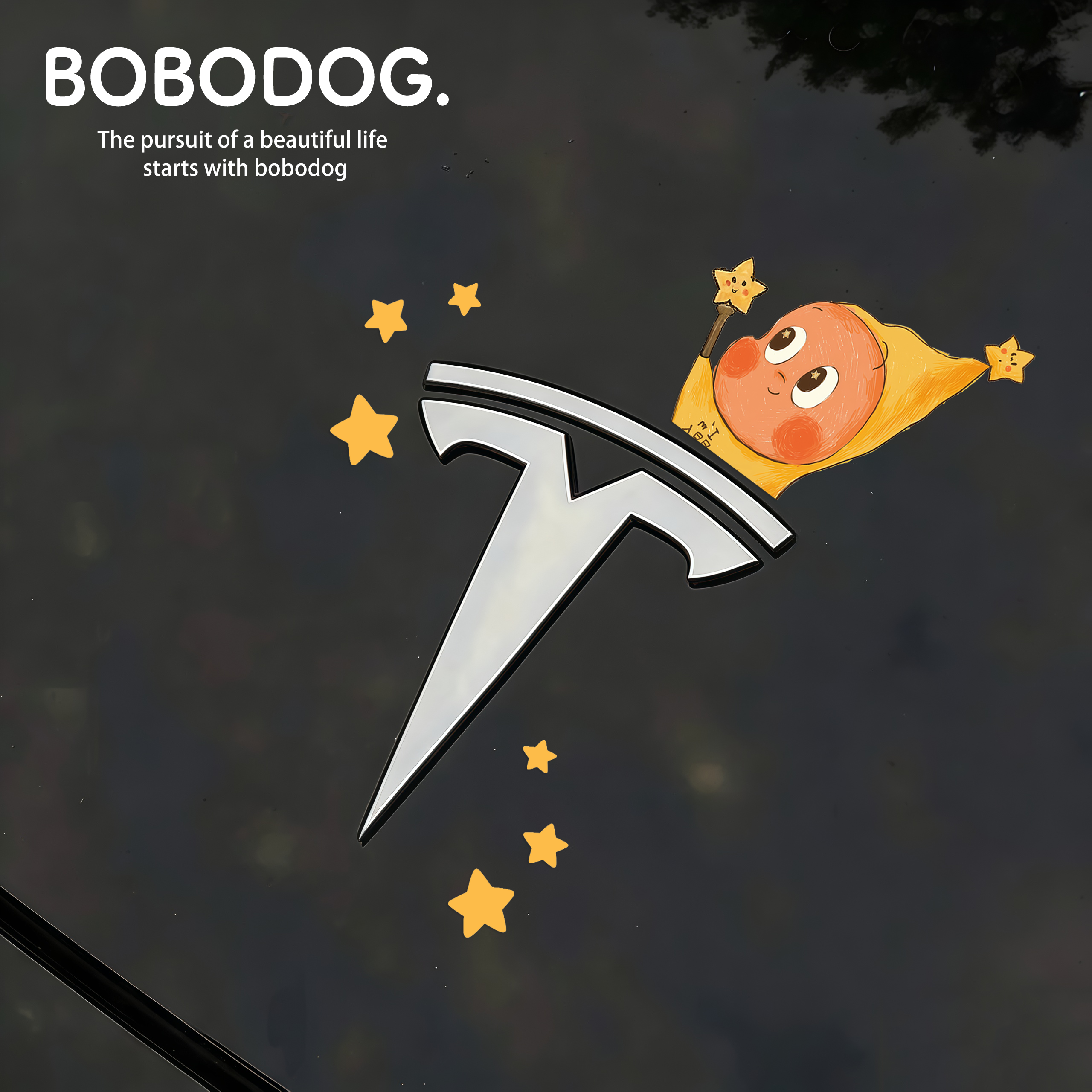 星星人特斯拉车标装饰贴纸创意个性汽车通用卡通车身贴画防水防晒