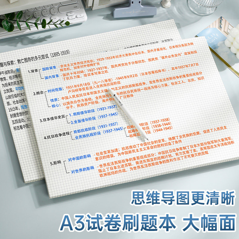 a3思维导图草稿纸横线信纸本可撕横版学习纸背单词纸写字纸活页工