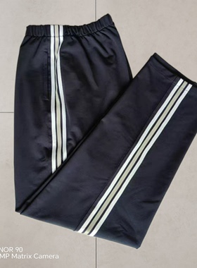 校服裤子冬季加绒深蓝色白杠反光杠白杠三道杠不挨着直筒大码长裤