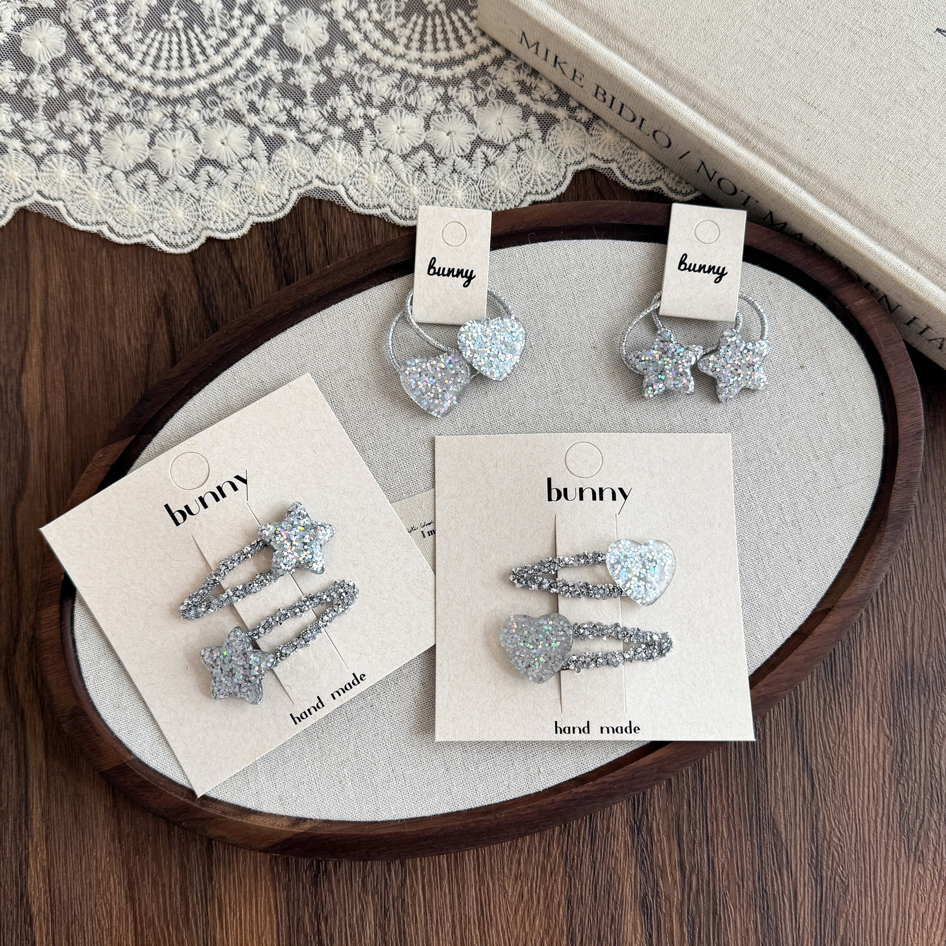 高级感爆闪银色爱心发夹时尚亮片星星儿童发圈甜美刘海侧边bb夹子