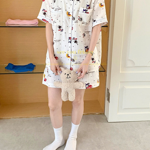 100%双层棉纱睡衣女士夏季 ins风可爱卡通米奇纯棉家居服 短袖 短裤
