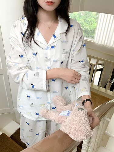 卡通小狗睡衣女ins风纯棉家居服