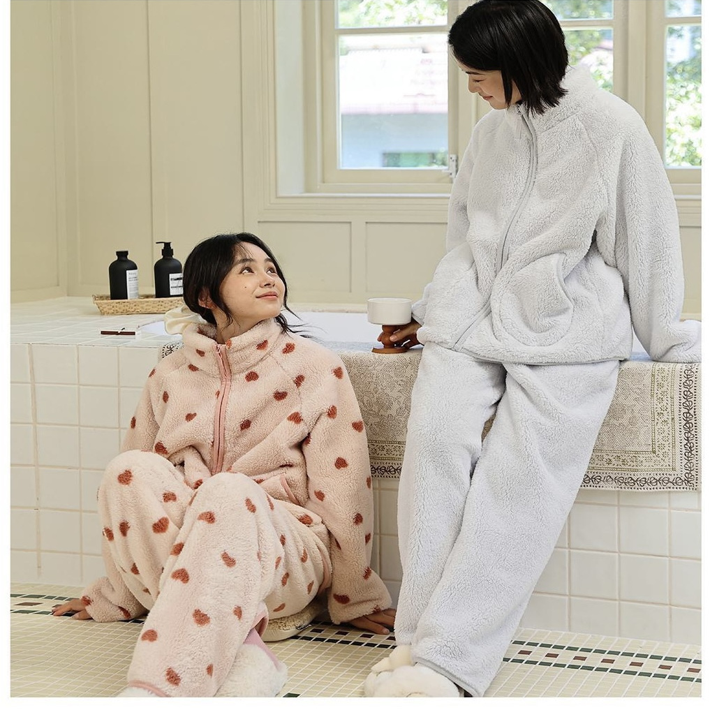 冬季厚款珊瑚绒情侣家居服套装女