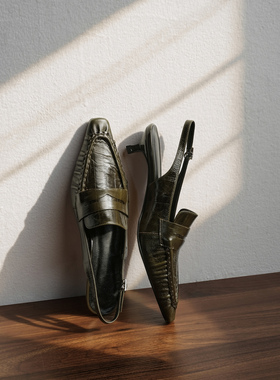 Ls' rommors法式复古包头凉鞋女车线鳗鱼纹老钱风后空猫跟乐福鞋