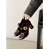 rommors高跟鞋 8cm 珠光牛皮粗跟玛丽珍鞋 女超美圆头一字扣单鞋