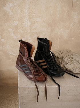 Ls' rommors废土风 色拼接内增高拳击靴女秋冬短筒德训休闲马丁靴