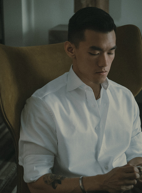 FABRICSHOP 男士纯棉长袖白衬衫 温莎领男士商务正装衬衣 非现货