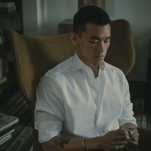 FABRICSHOP 男士纯棉长袖白衬衫 温莎领男士商务正装衬衣 非现货