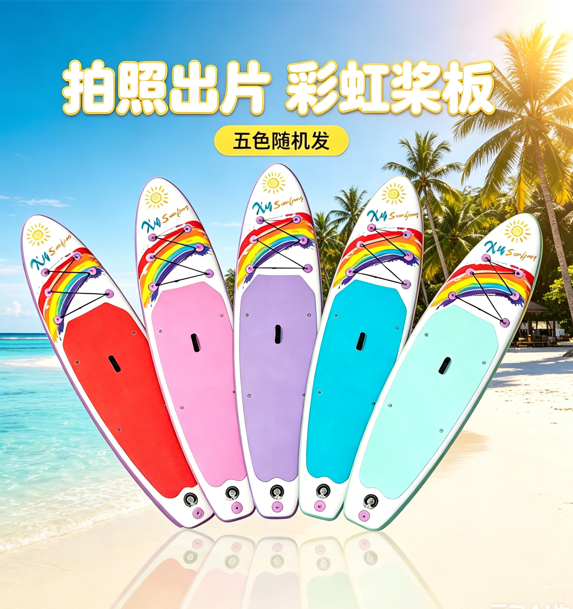 新款彩虹冲浪板充气桨板水上道具钓鱼漂流板游泳划水板站立式成人