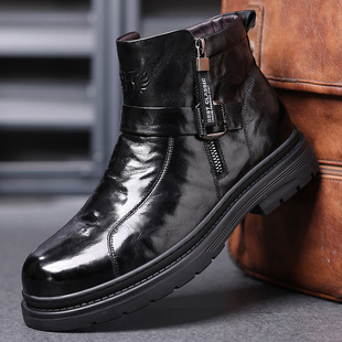 兽霸男鞋2025新款羊皮靴休闲鞋厚底增高保暖男士时尚百搭马丁靴男