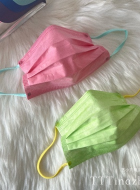 香港medeis荧光彩色口罩撞色耳绳粉绿黄橙色成人一次性三层高颜值