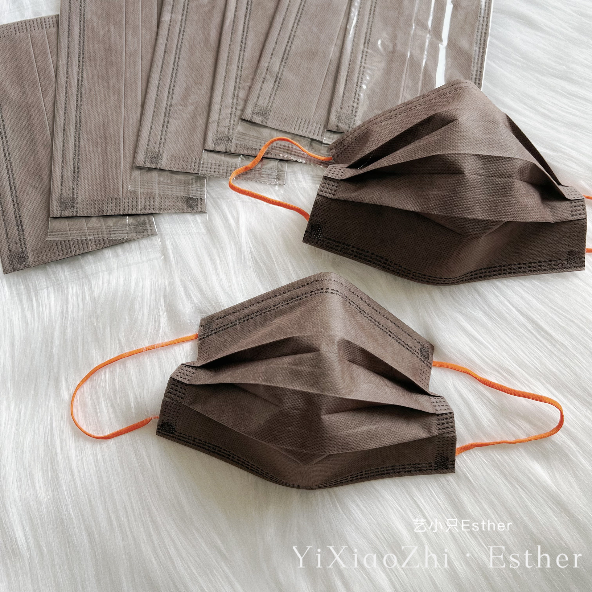 香港复古咖啡深棕色口罩橙色耳绳巧克力棕褐色成人透气高级感颜值