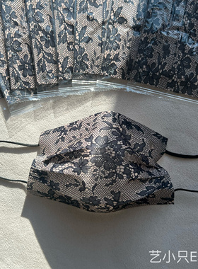 复古黑色蕾丝口罩咖色印花一次性透气成人高颜显白高级平面罩新品