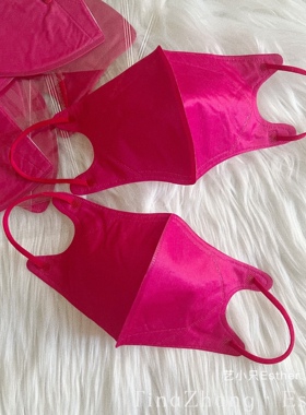 玫红色3d立体口罩独立包装成人一次性玫红彩色耳绳同色高级感颜值