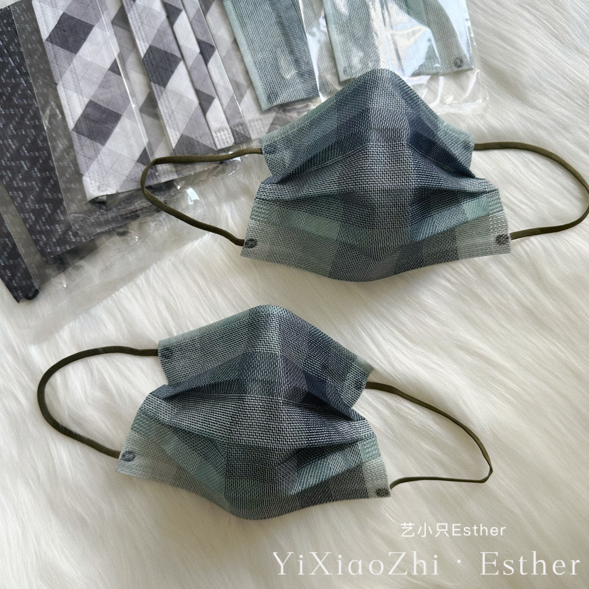 香港复古印花格子口罩澳门情侣一次性三层透气独立包装高级感颜值