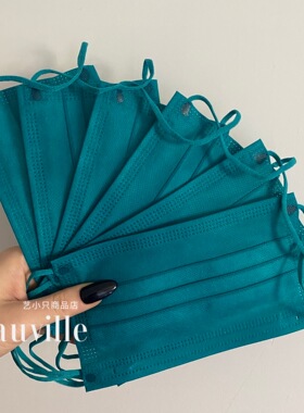 孔雀绿色口罩彩色耳带同色成人一次性三层防护时尚个性独立装新品