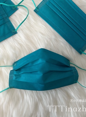 纯色孔雀绿祖母深绿色口罩翡翠绿色一次性三层透气独立装高级质感