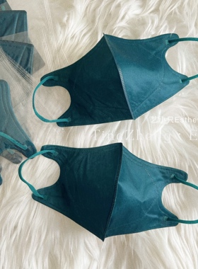 纯祖母翡翠孔雀绿色3d口罩深松石帝王绿色成人三层透气高级独立装