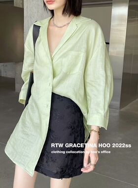 GRACETINA HOO衬衫女夏新款韩版宽松休闲慵懒风苎麻薄款防晒衬衣