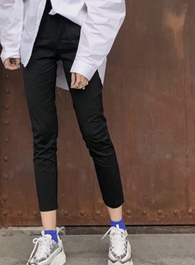 经典款净版速干纸皮裤女松紧高腰修身显瘦夏款超薄打底裤九分裤子