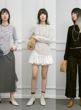 蕾丝双层叠拼弹力打底长袖T恤针织衫 BOA ON ARTS原创独立设计师