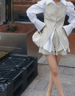 蓝条纹植绒波点流苏领宽松长袖衬衣 BOA ON ARTS原创设计