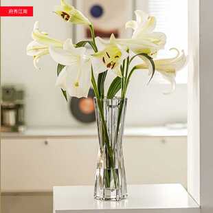 创意六角形富贵竹水晶玻璃花瓶透明水养插花高级感ins风 餐桌装饰
