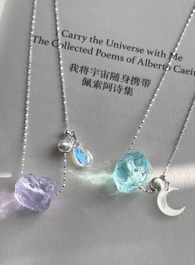 琉璃原石纯银锁骨链原创小众项链