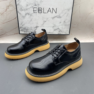 EBLAN/伊伴撤柜断码牛皮处理女鞋防滑平底系带圆头深口气质单鞋