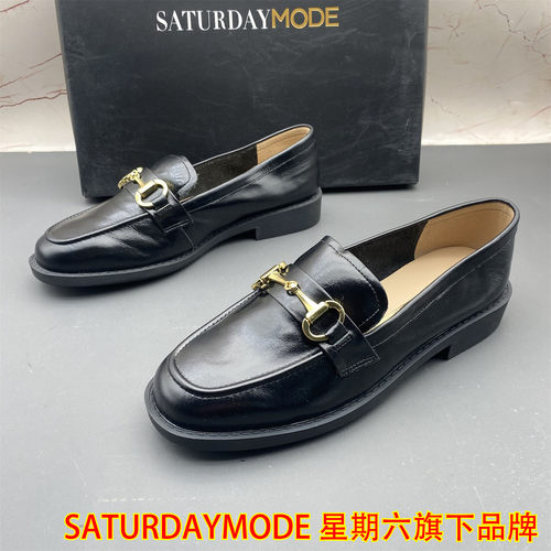 37码SATURDAYMODE断码撤柜牛皮女鞋圆头平跟防滑中口时尚乐福鞋