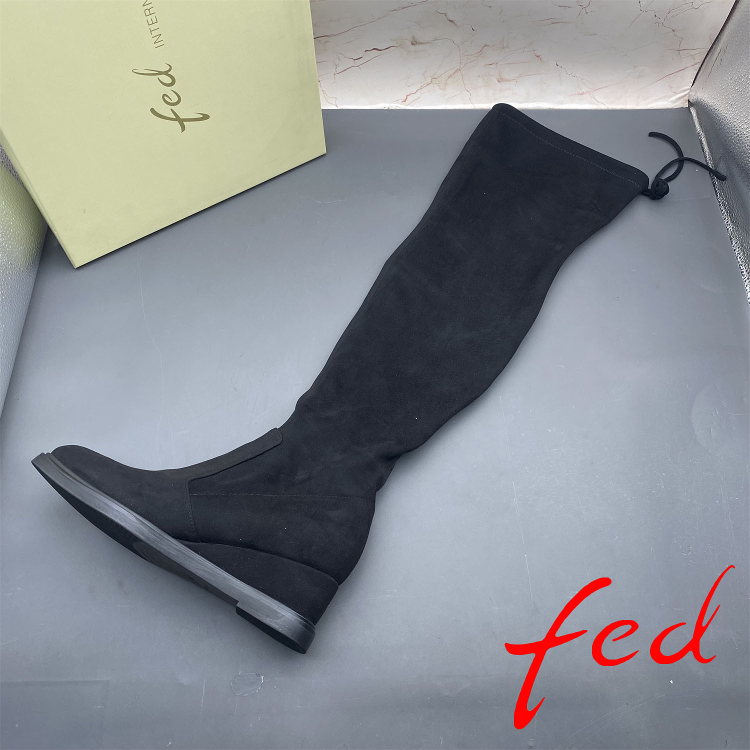 39码fed/艾芙伊迪撤柜断码处理女鞋坡跟圆头套筒显瘦时尚长筒长靴