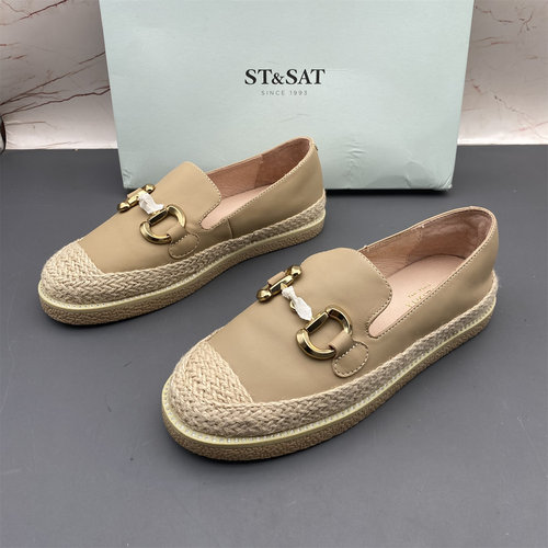 35码ST&SAT星期六撤柜断码处理羊皮女鞋平底防滑中口一脚蹬渔夫鞋