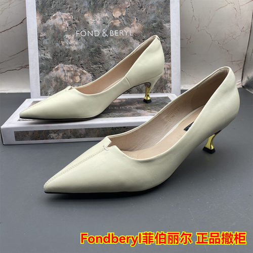 正品Fondberyl/菲伯丽尔撤柜断码羊皮女鞋浅口尖头细跟高跟单鞋