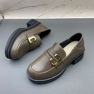 百搭厚底软底乐福鞋 真皮英伦风小皮鞋 圆头一脚蹬优雅时尚 新款 女